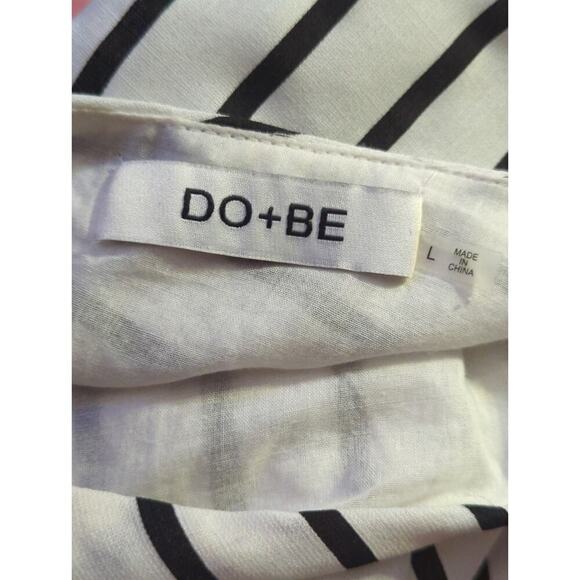 Do + Be Top Woman's Large White Black Striped Ruffle Sleeve One Shoulder - Picture 7 of 10